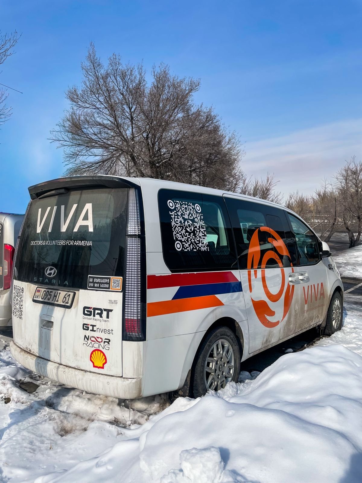 VIVA Foundation outreach vehicle on a winter field visit in Armenia
