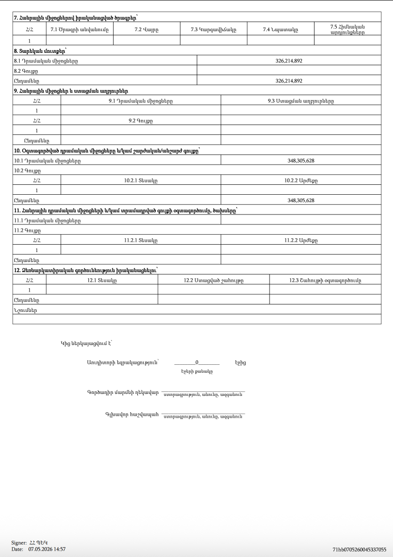 Page two of the VIVA Foundation annual activity report for 2025 in Armenian
